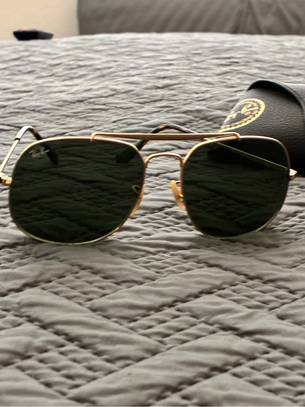 RAY-BAN Gold Sunglasses THE GENERAL RB 3561 001 57-17 G-15 Green Lenses